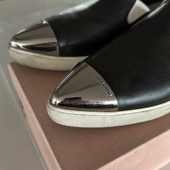 Miu Miu Slip Loafer Silver Toe Cap Calzaturre Donna - Picture 2 of 6